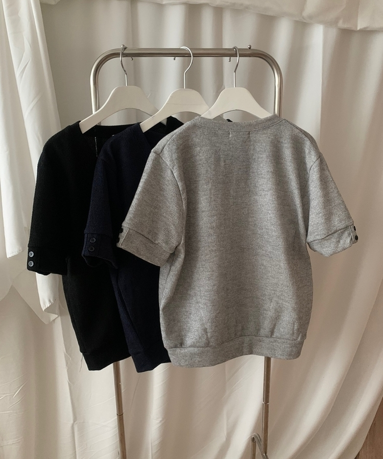 クラシックVネックボタン半袖Tシャツ