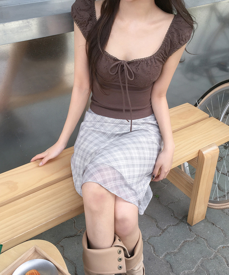 チェックフレアミディスカート BEIGE