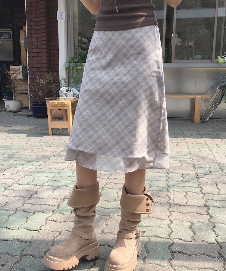 チェックフレアミディスカート BEIGE