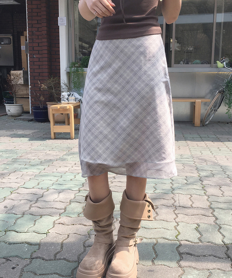 チェックフレアミディスカート BEIGE