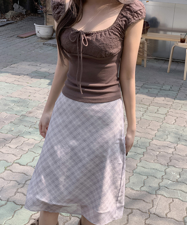 チェックフレアミディスカート BEIGE