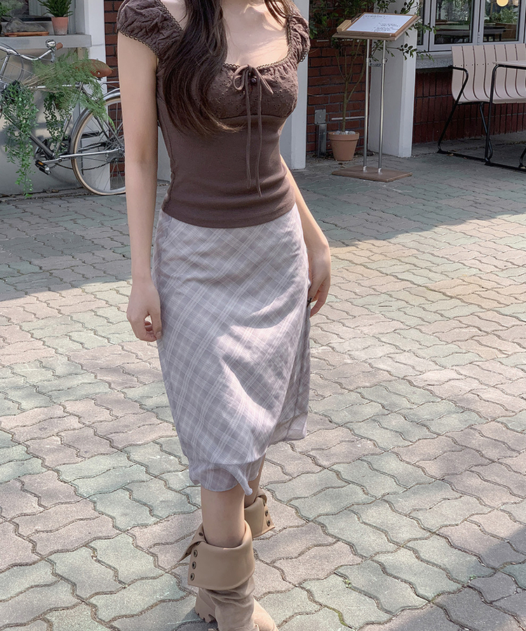 チェックフレアミディスカート BEIGE