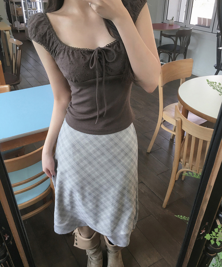 チェックフレアミディスカート BEIGE