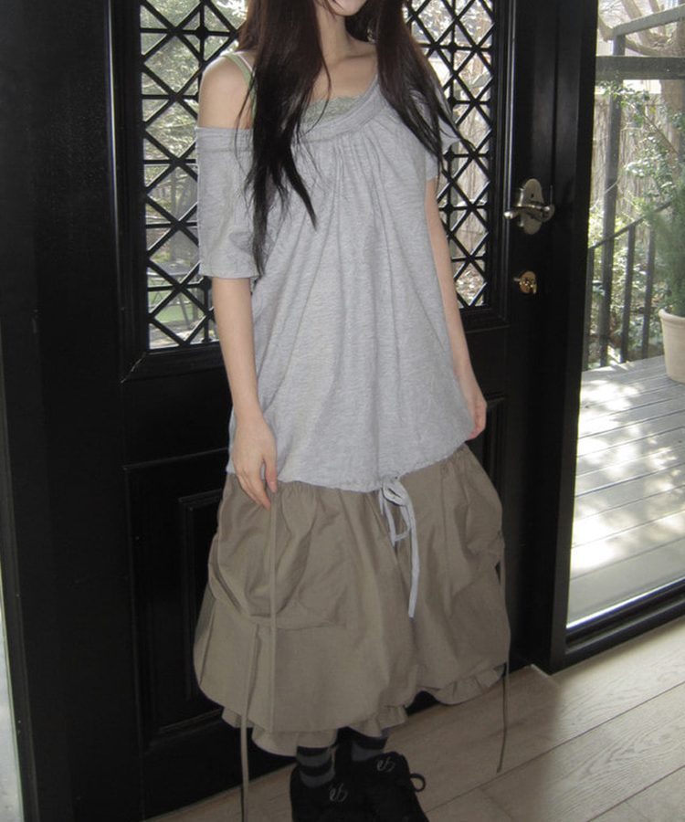 ビッグドットオフショルダー半袖Tシャツ MELANGE