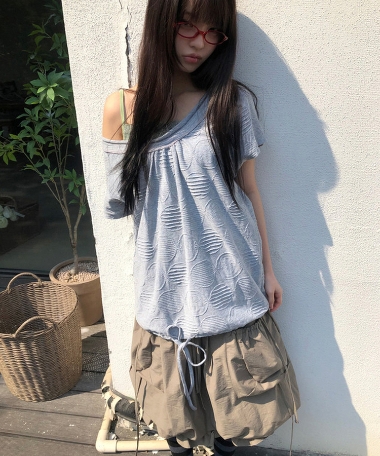 ビッグドットオフショルダー半袖Tシャツ MELANGE