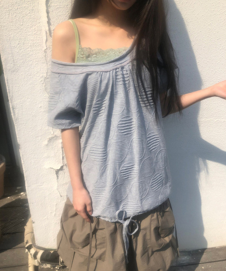 ビッグドットオフショルダー半袖Tシャツ MELANGE