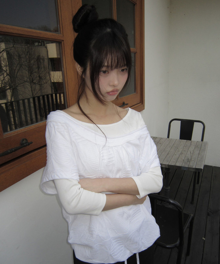 ビッグドットオフショルダー半袖Tシャツ IVORY