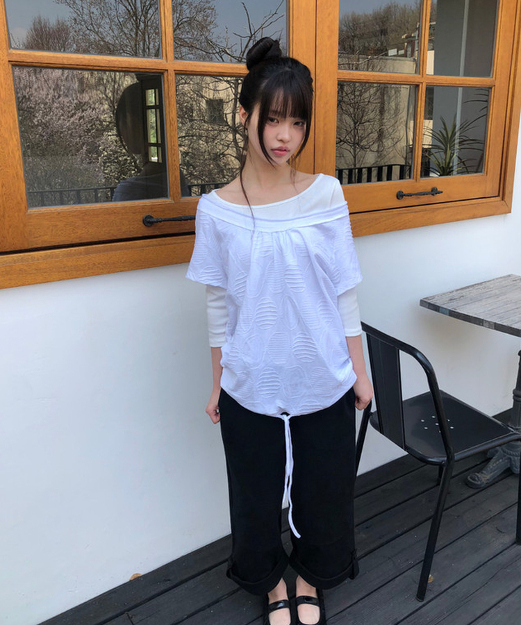 ビッグドットオフショルダー半袖Tシャツ IVORY