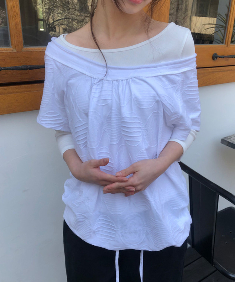 ビッグドットオフショルダー半袖Tシャツ IVORY