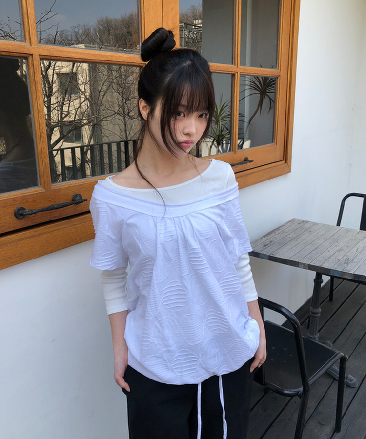 ビッグドットオフショルダー半袖Tシャツ IVORY