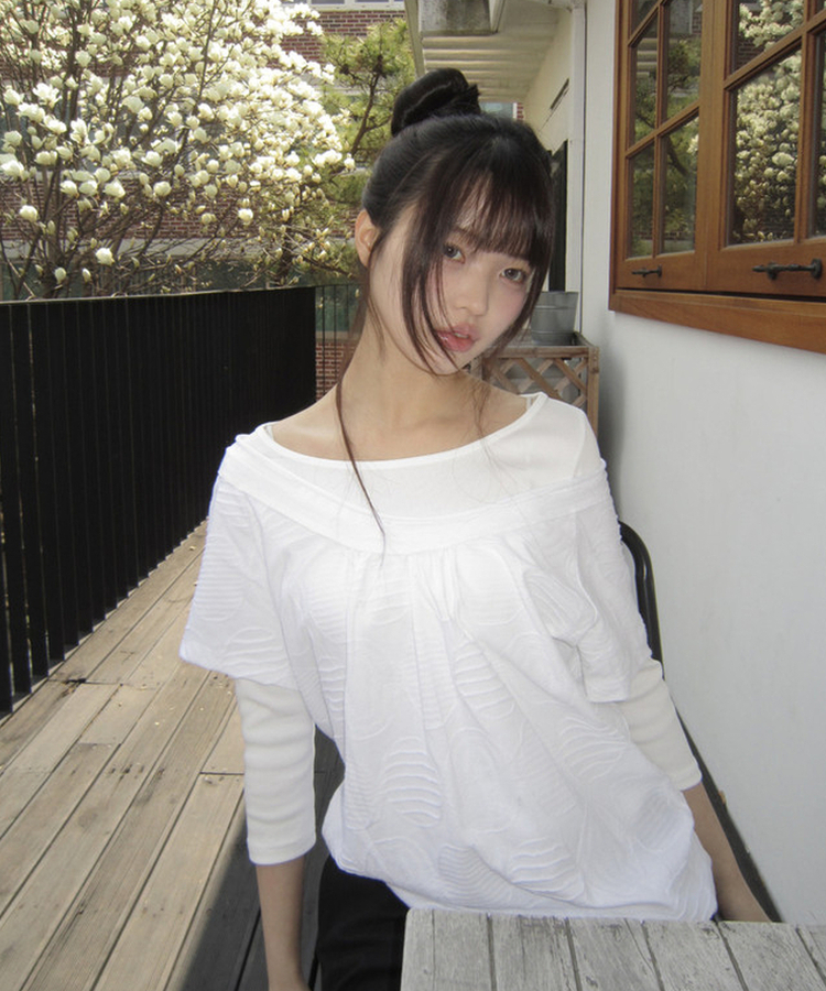 ビッグドットオフショルダー半袖Tシャツ IVORY