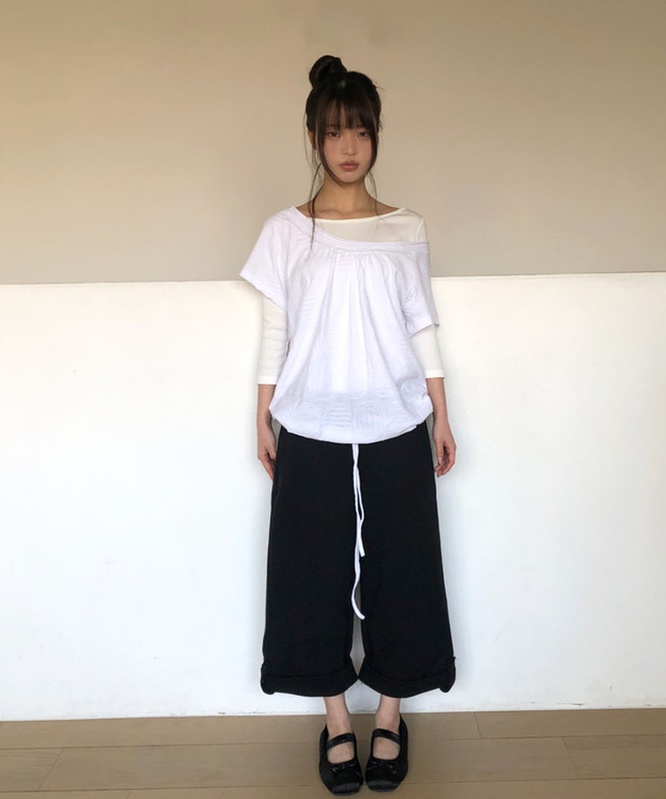 ビッグドットオフショルダー半袖Tシャツ IVORY