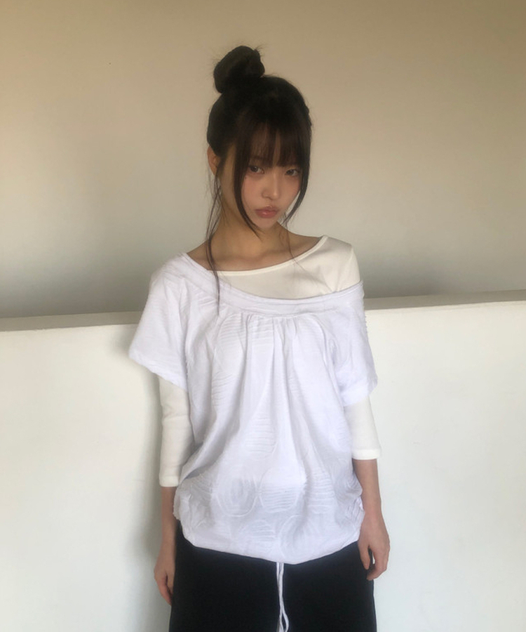 ビッグドットオフショルダー半袖Tシャツ IVORY
