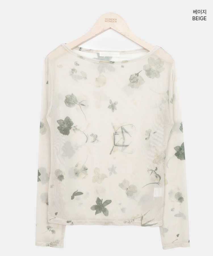 フラワーシースルー長袖Tシャツ