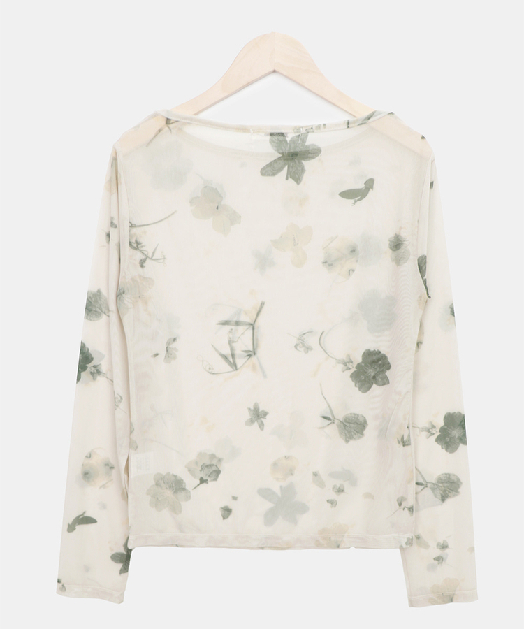 フラワーシースルー長袖Tシャツ