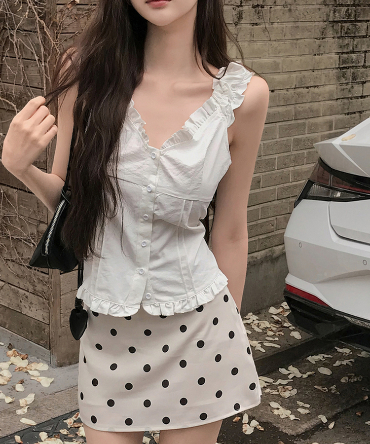 フリルシャーリングボタンブラウス IVORY