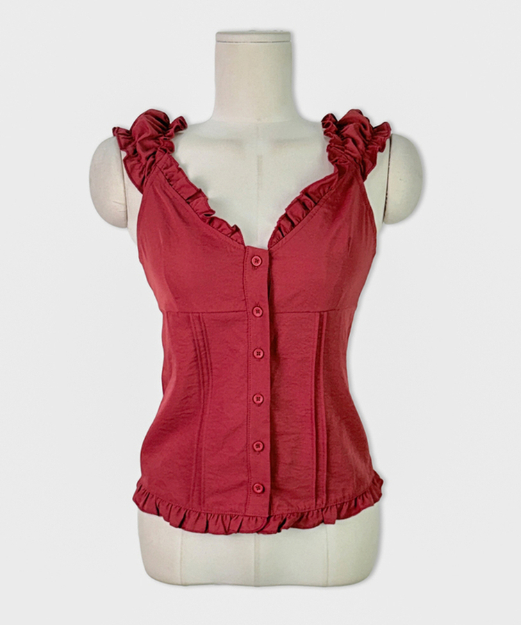 フリルシャーリングボタンブラウス