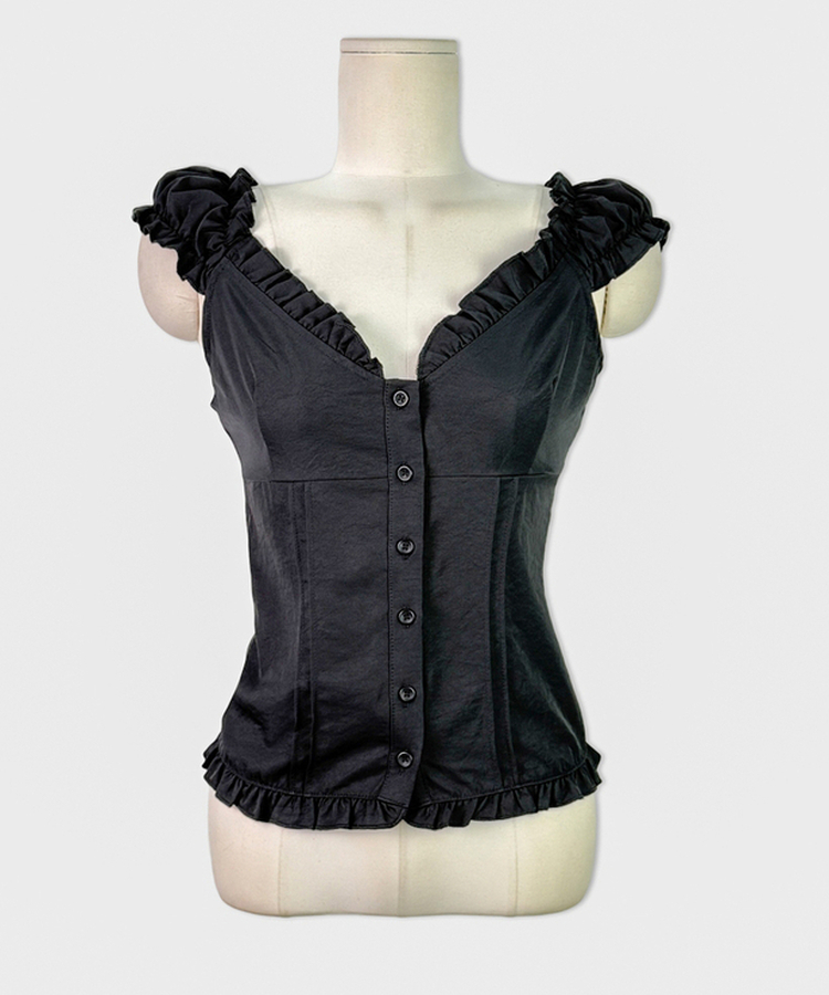 フリルシャーリングボタンブラウス