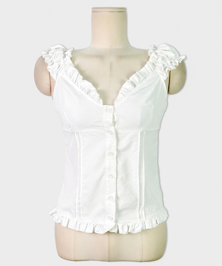 フリルシャーリングボタンブラウス