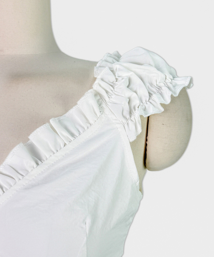 フリルシャーリングボタンブラウス