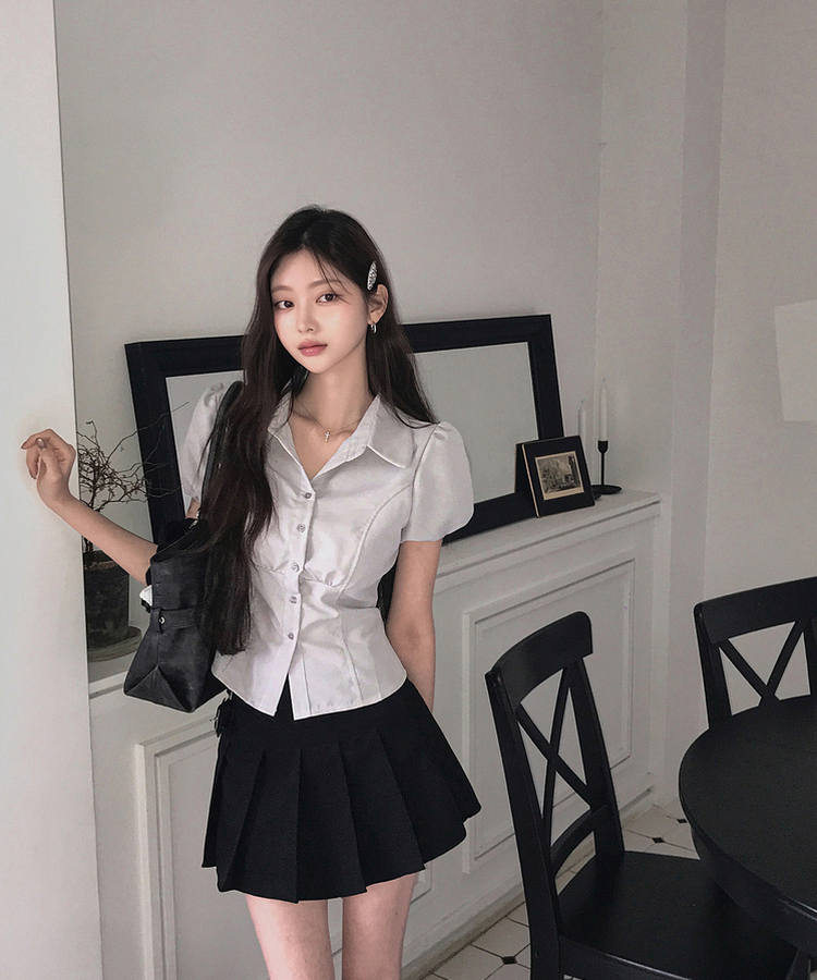 ピンタックパフ半袖シャツブラウス GREY