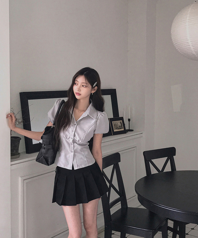 ピンタックパフ半袖シャツブラウス GREY