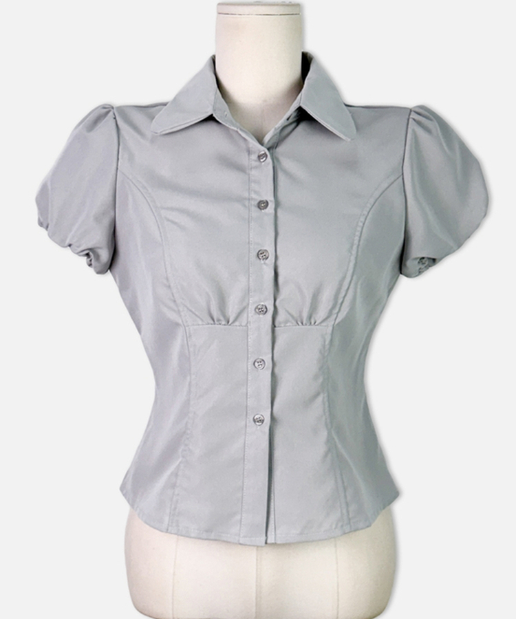 ピンタックパフ半袖シャツブラウス