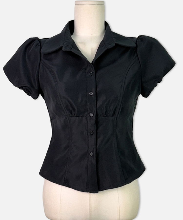 ピンタックパフ半袖シャツブラウス