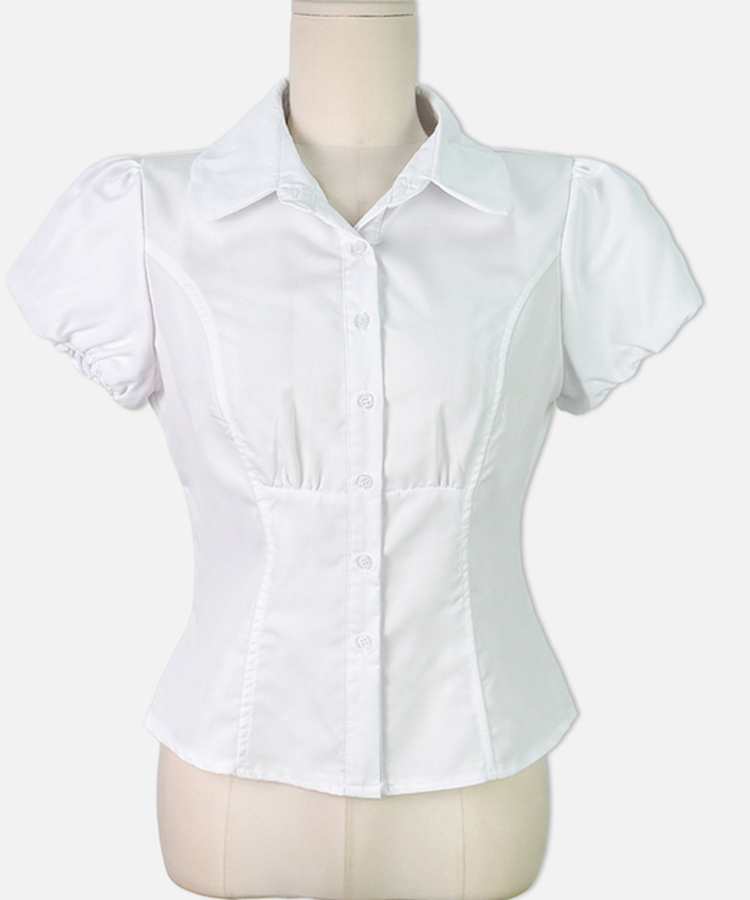 ピンタックパフ半袖シャツブラウス