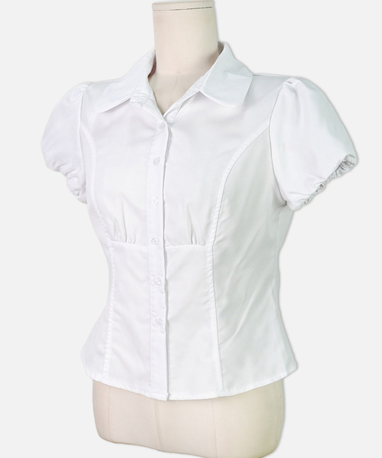 ピンタックパフ半袖シャツブラウス