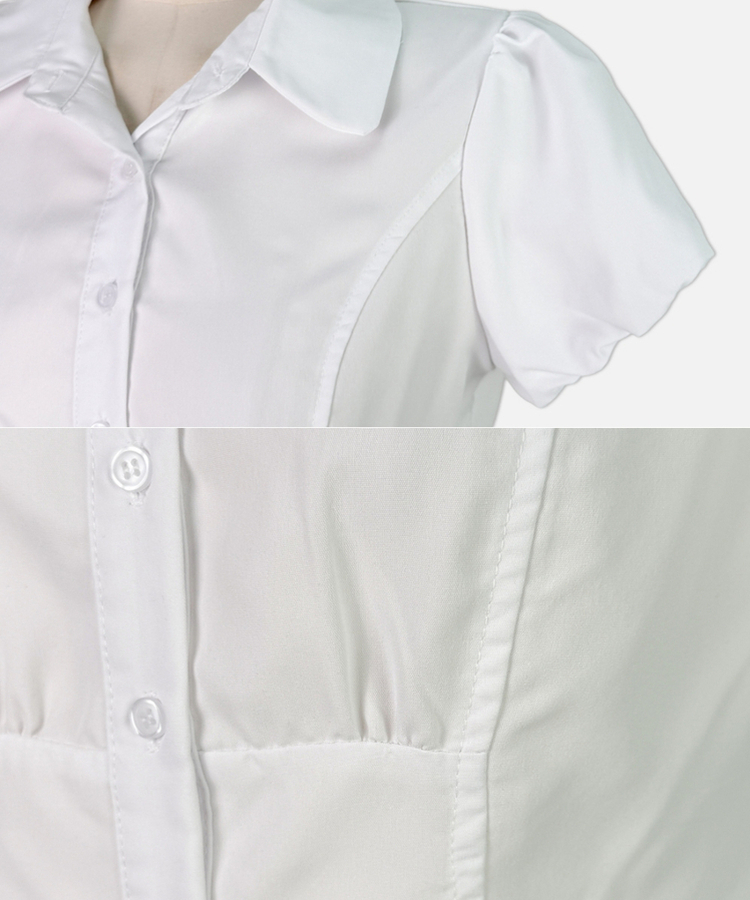 ピンタックパフ半袖シャツブラウス