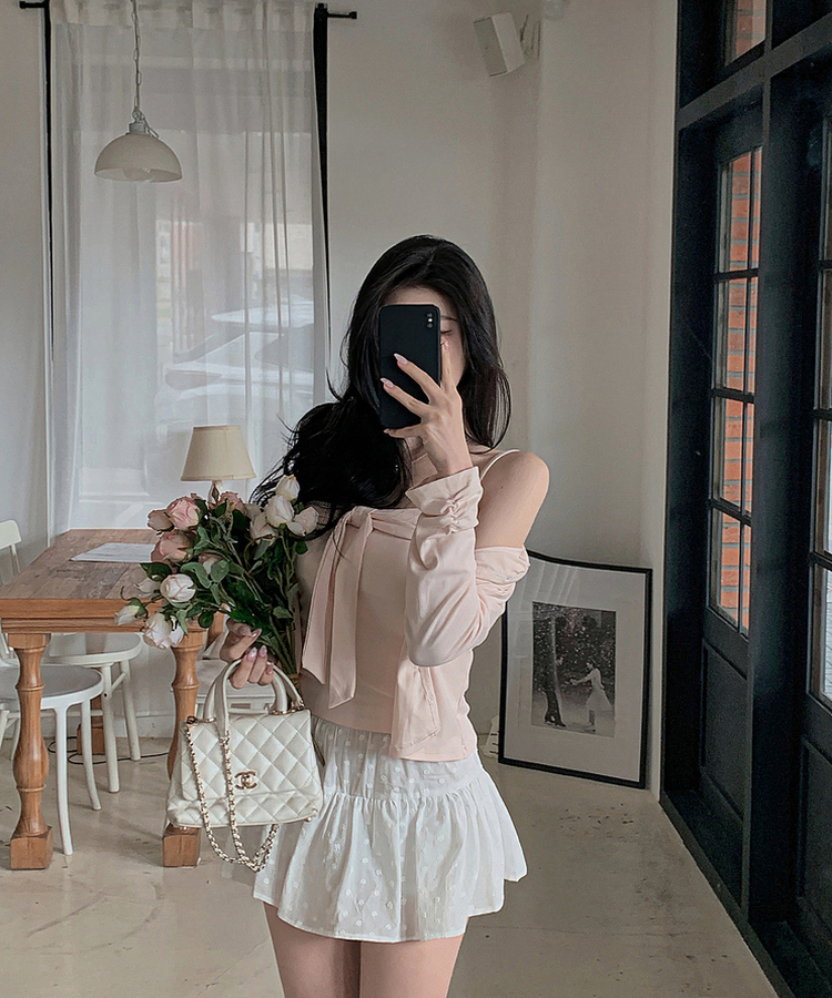 【SET】カップ付きリボンキャミソール＋カーディガン PINK