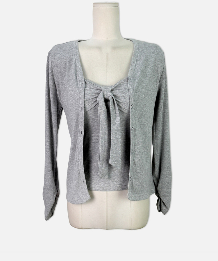 【SET】カップ付きリボンキャミソール＋カーディガン