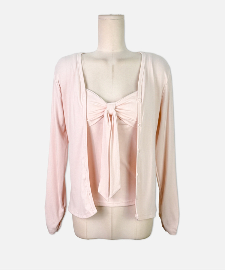 【SET】カップ付きリボンキャミソール＋カーディガン