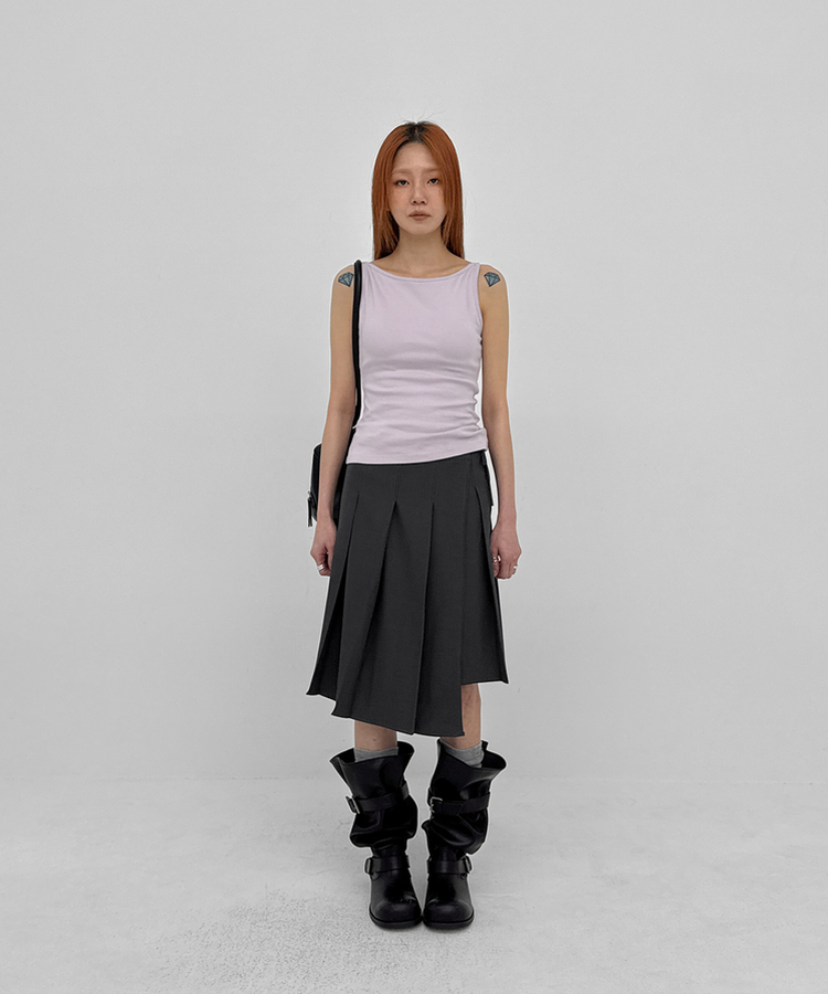 アンバランスプリーツラップミディスカート BLACK