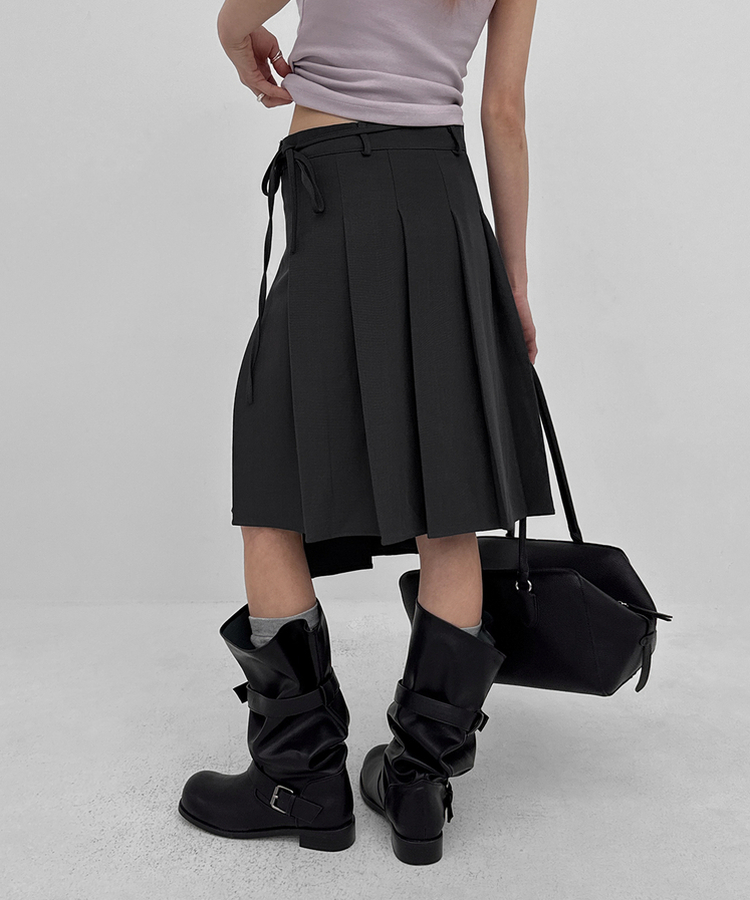 アンバランスプリーツラップミディスカート BLACK