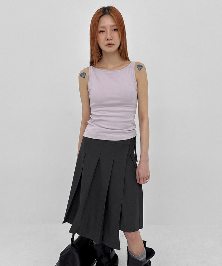 アンバランスプリーツラップミディスカート BLACK