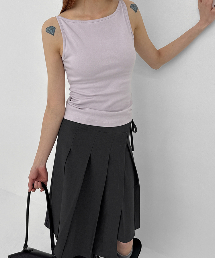 アンバランスプリーツラップミディスカート BLACK