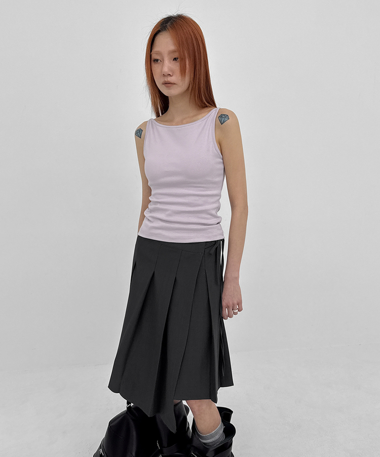 アンバランスプリーツラップミディスカート BLACK