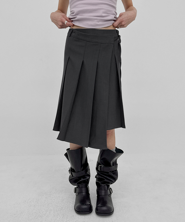アンバランスプリーツラップミディスカート BLACK