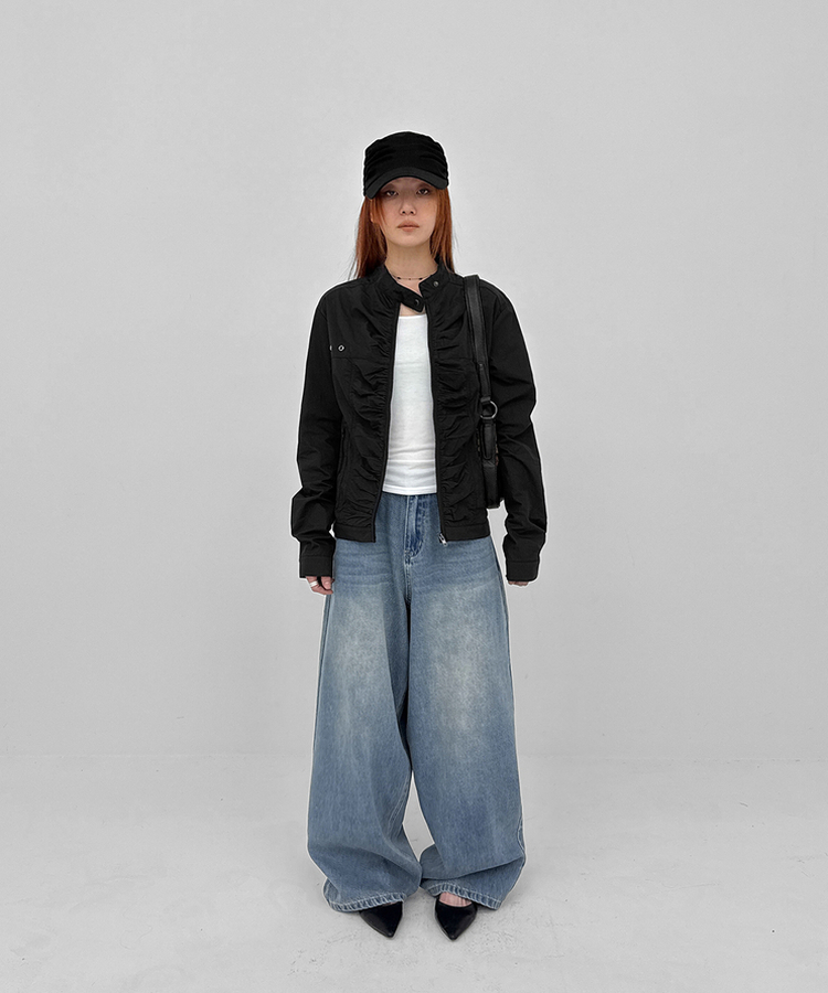 シアリングバイカーナイロンジャケット BLACK