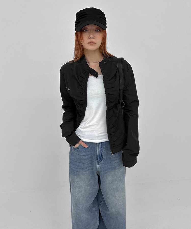 シアリングバイカーナイロンジャケット BLACK