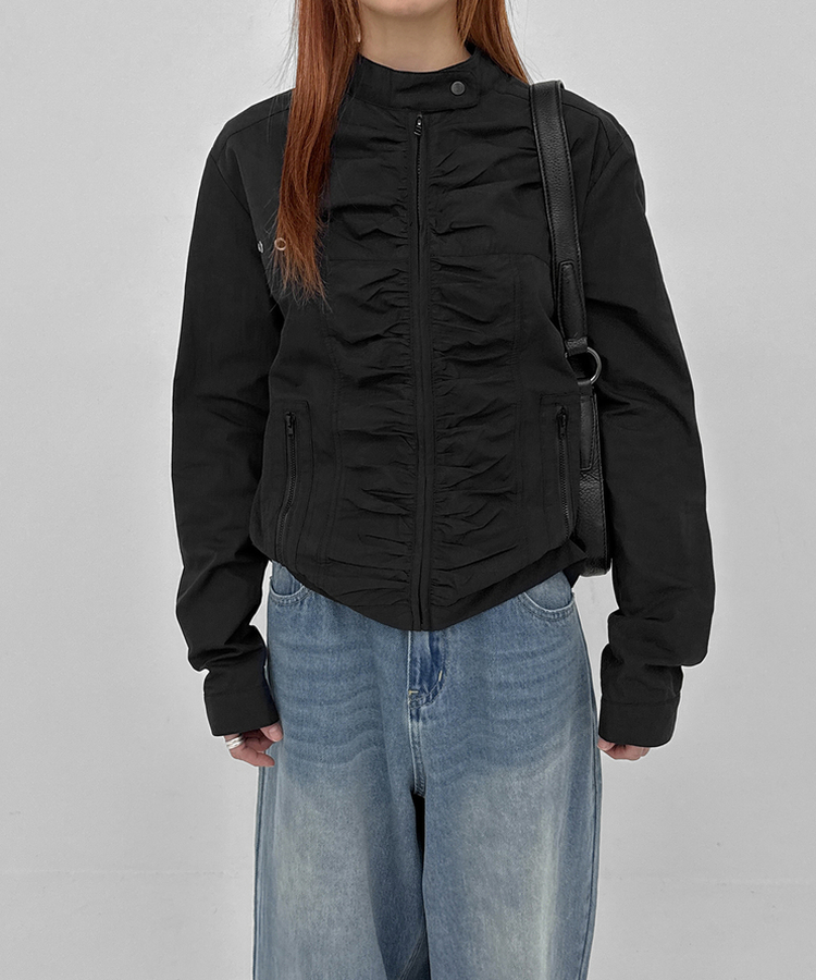 シアリングバイカーナイロンジャケット BLACK