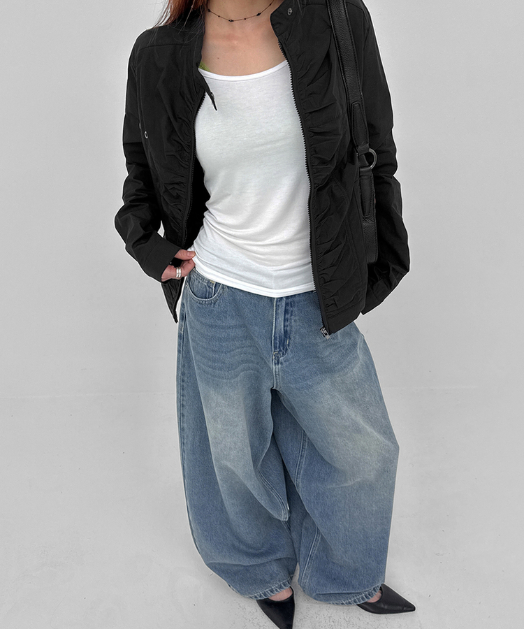 シアリングバイカーナイロンジャケット BLACK