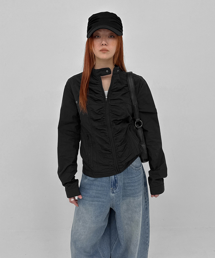 シアリングバイカーナイロンジャケット BLACK