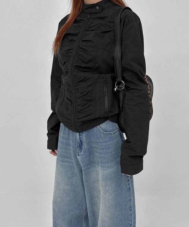 シアリングバイカーナイロンジャケット BLACK