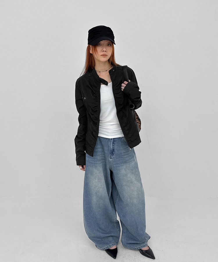 シアリングバイカーナイロンジャケット BLACK