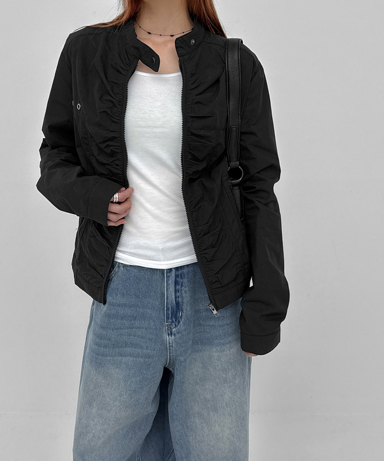 シアリングバイカーナイロンジャケット BLACK