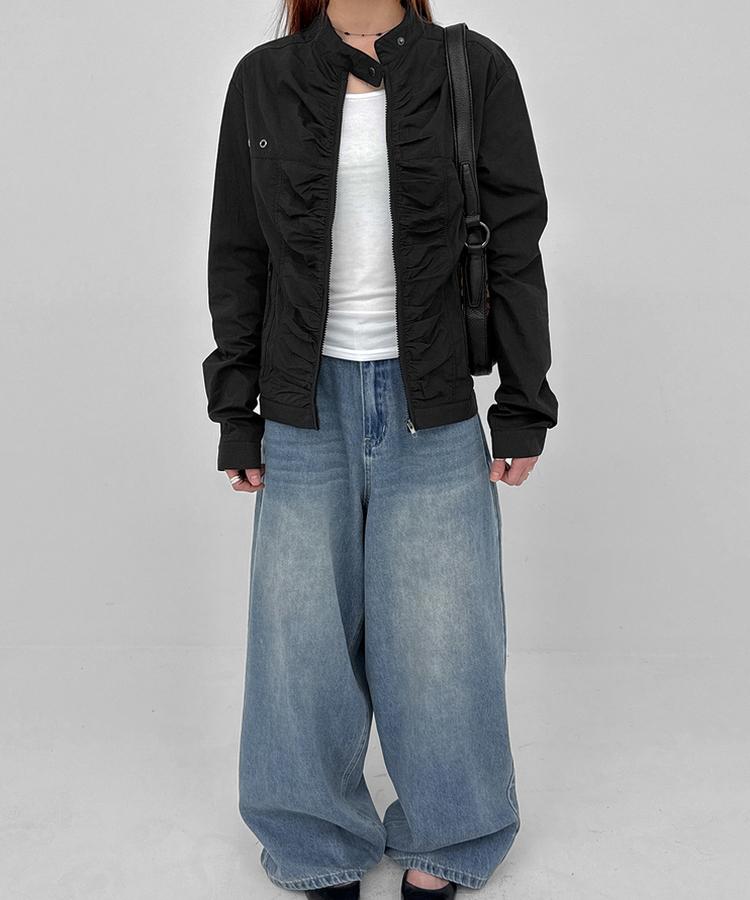 シアリングバイカーナイロンジャケット BLACK