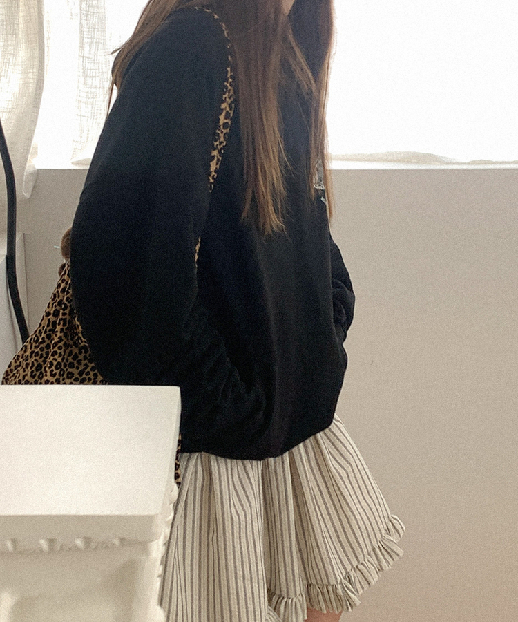 プリントオーバーフィットフードT BLACK